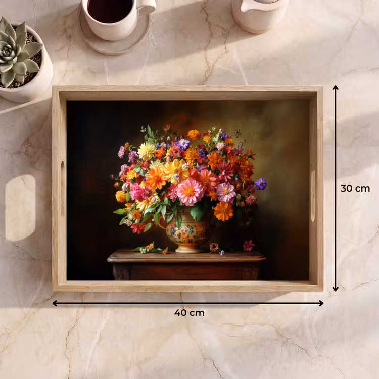 Dienblad - Kleuren - Boeket - Vaas - Hout — 9