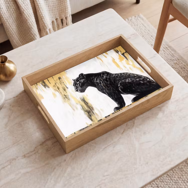Dienblad - Panter - Zwart - Abstract - Goud — 2