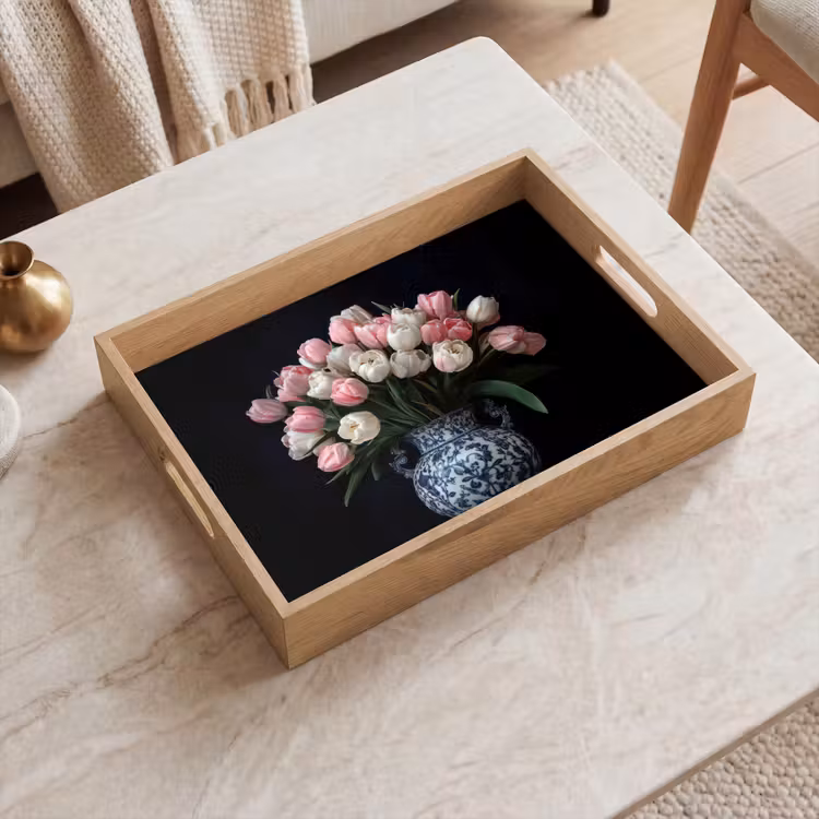 Dienblad - Bloemen - Roze - Tulpen - Vaas — 2