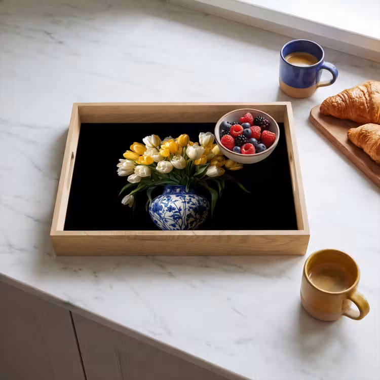 Dienblad - Geel - Tulpen - Vaas - Bloemen — 4