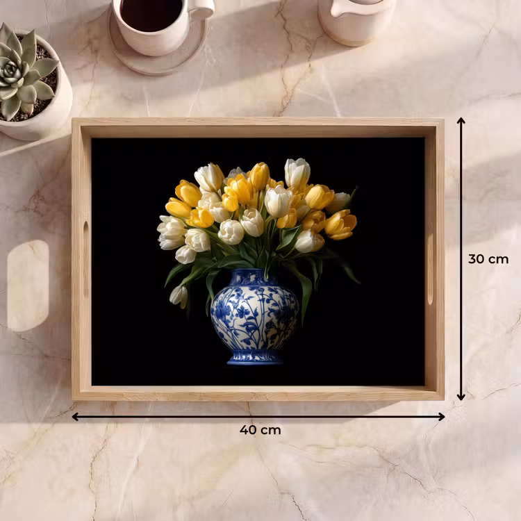 Dienblad - Geel - Tulpen - Vaas - Bloemen — 9