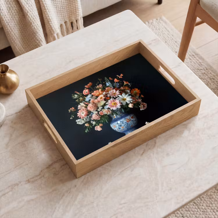 Dienblad - Hout - Vaas - Kleuren - Bloemen — 2