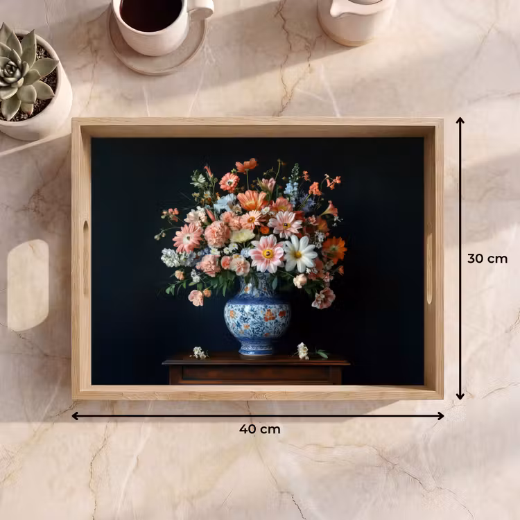 Dienblad - Hout - Vaas - Kleuren - Bloemen — 9
