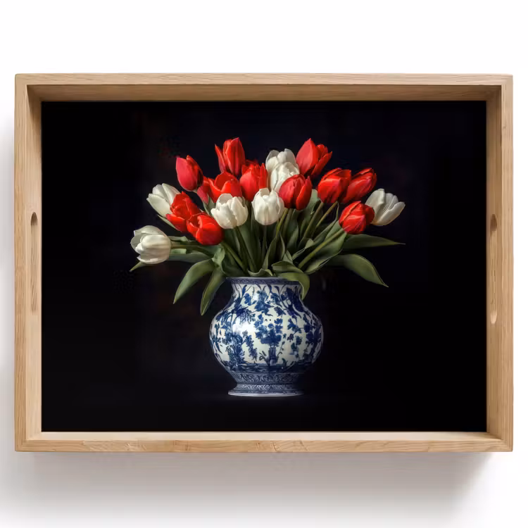 Dienblad - Rode - Bloemen - Tulpen - Vaas — 1