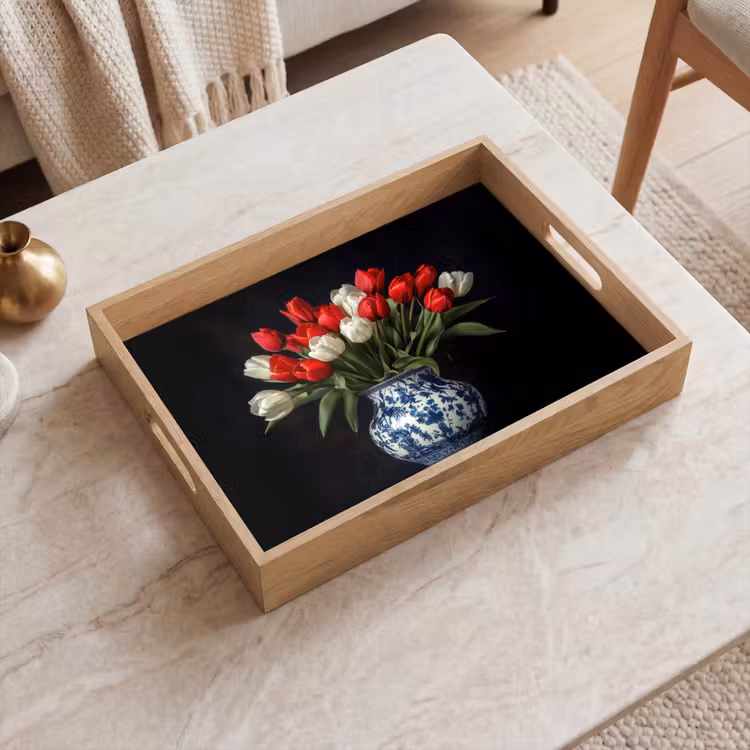 Dienblad - Rode - Bloemen - Tulpen - Vaas — 2