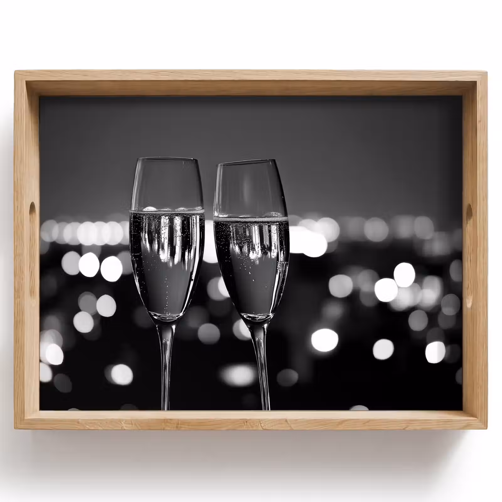 Dienblad - Bubbels - Proosten - Champagneglazen - Stadslichten — 1