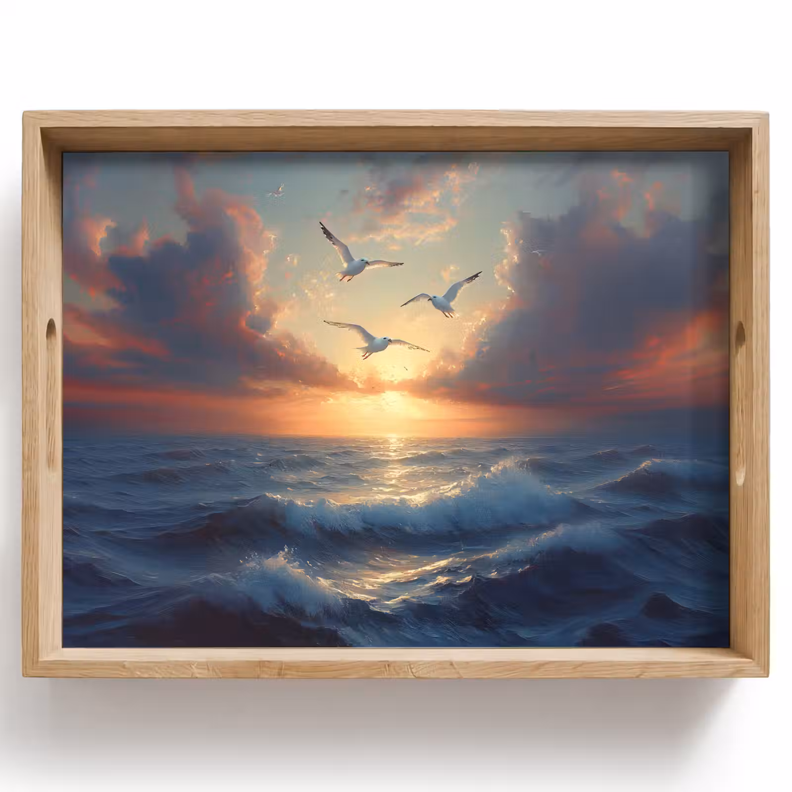Dienblad - Meeuwen - Zonsondergang - Zee - Wolken — 1