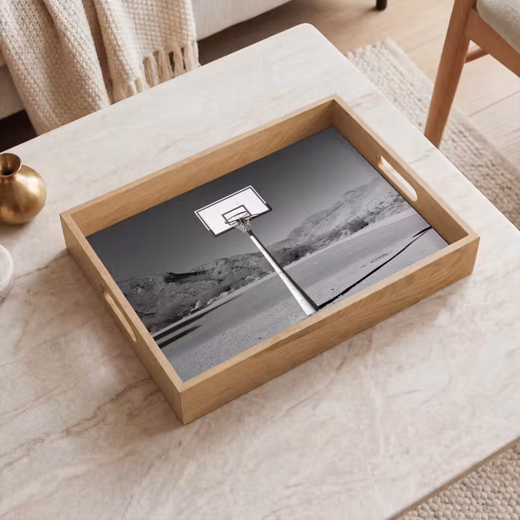 Dienblad - Basketbalpaal - Landschap - Zand - Wit — 2