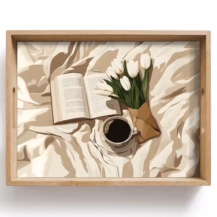 Dienblad - Boek - Illustratie - Tulpen - Koffie — 1