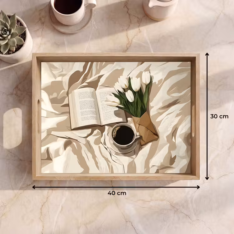 Dienblad - Boek - Illustratie - Tulpen - Koffie — 9