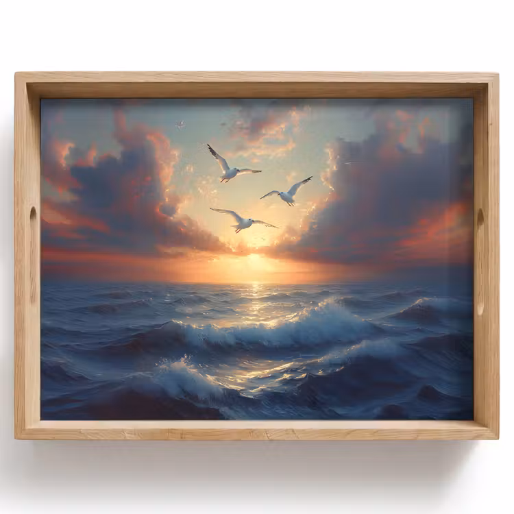 Dienblad - Meeuwen - Zonsondergang - Zee - Wolken — 1
