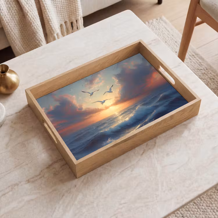 Dienblad - Meeuwen - Zonsondergang - Zee - Wolken — 2