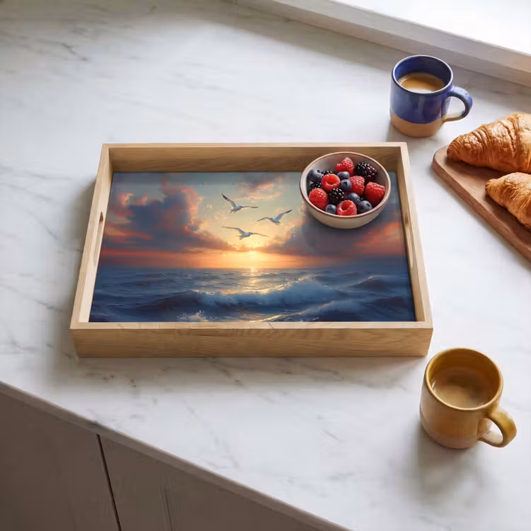 Dienblad - Meeuwen - Zonsondergang - Zee - Wolken — 4