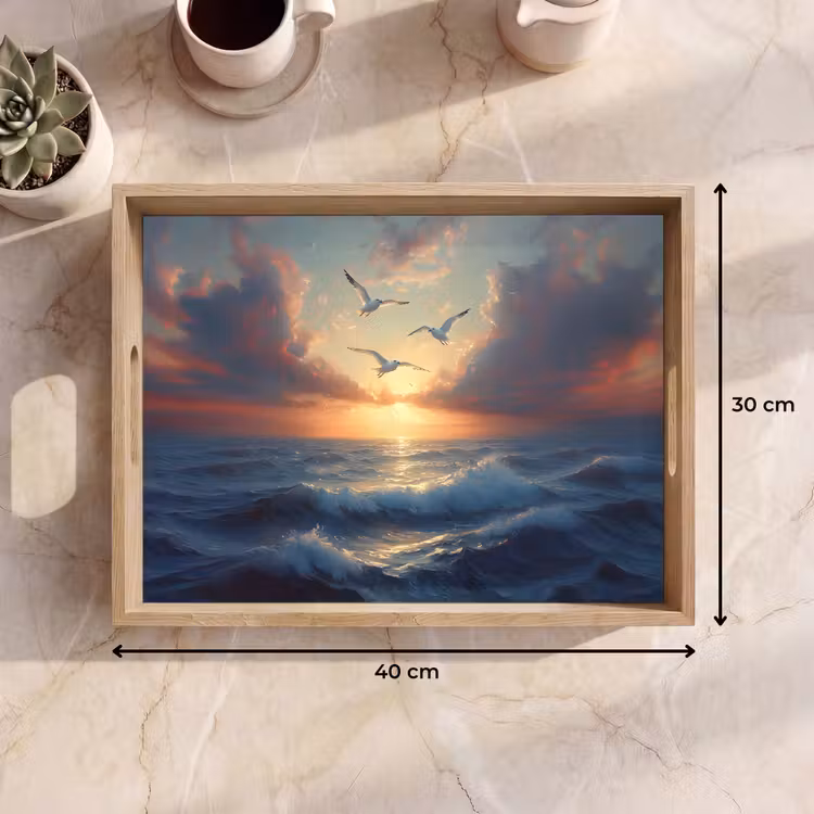 Dienblad - Meeuwen - Zonsondergang - Zee - Wolken — 9