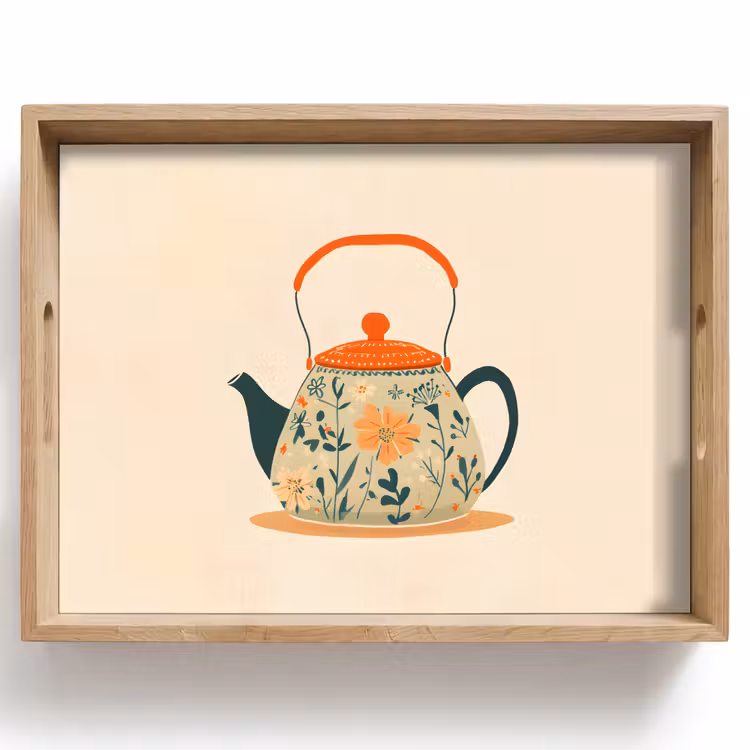 Dienblad - Oranje - Theepot - Bloemen - Bladeren — 1