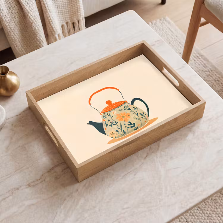 Dienblad - Oranje - Theepot - Bloemen - Bladeren — 2