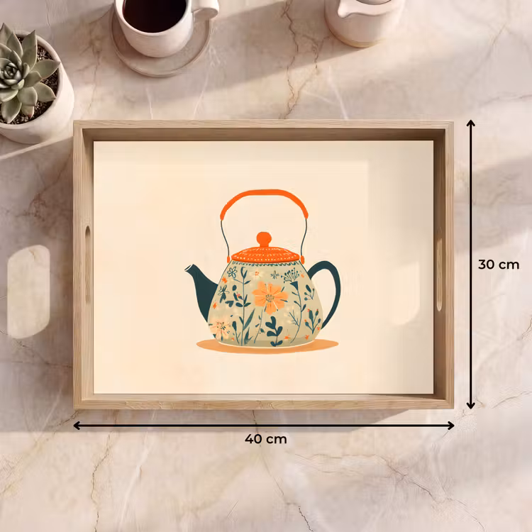 Dienblad - Oranje - Theepot - Bloemen - Bladeren — 9