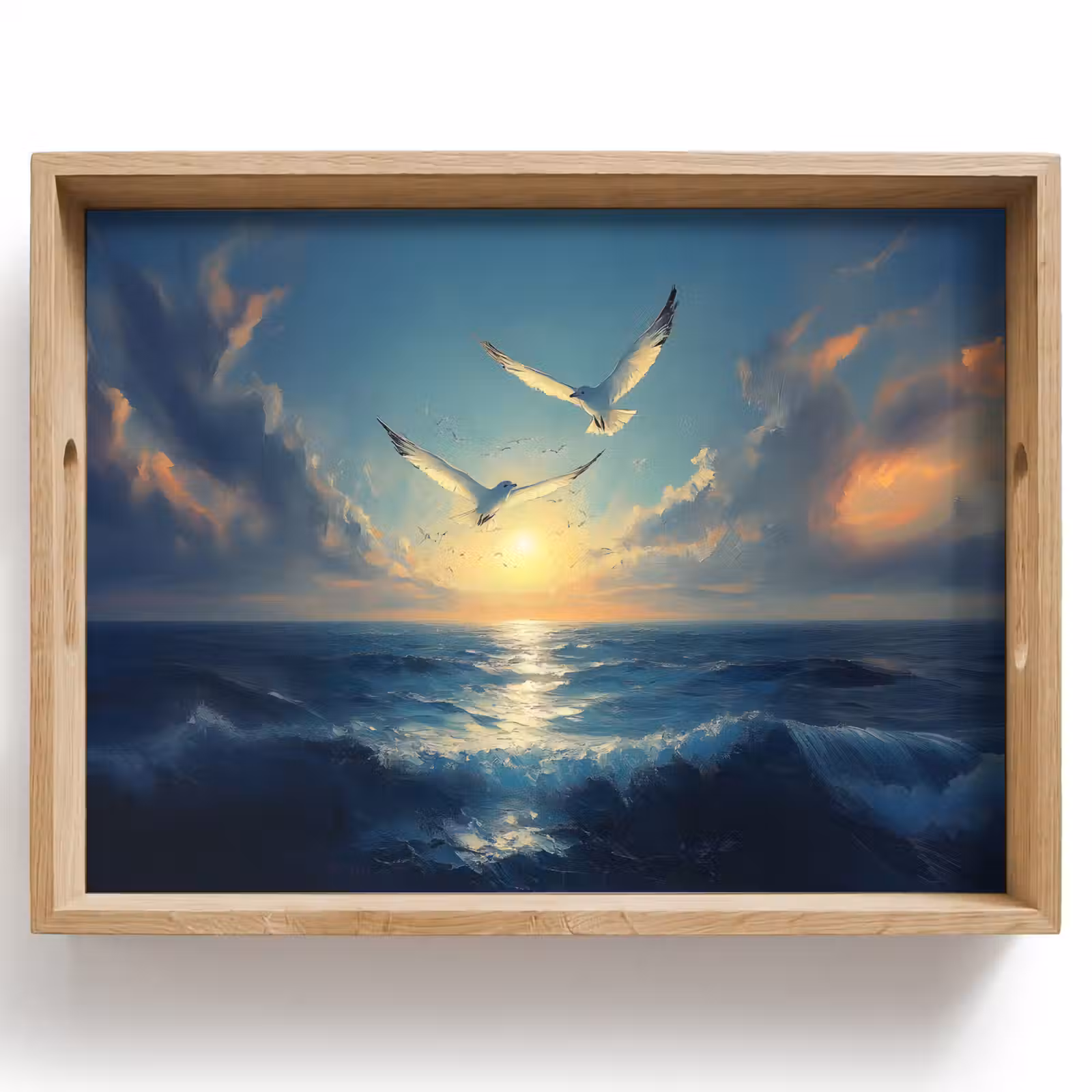 Dienblad - Meeuwen - Zee - Wolken -Blauw — 1