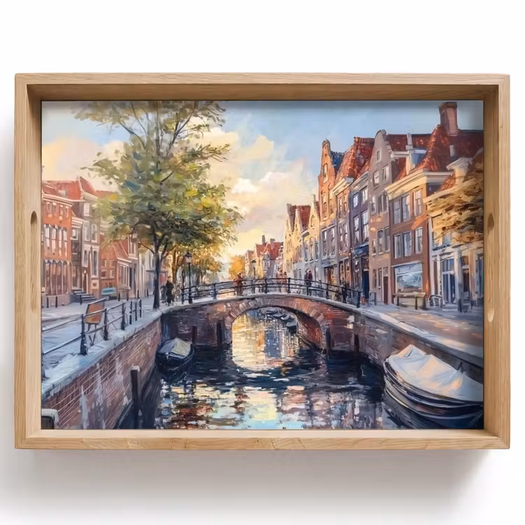 Dienblad - Brug - Stad - Huizen - Boot — 1