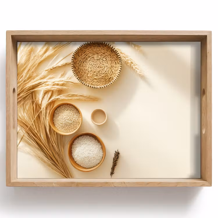 Dienblad - Granen - Hout - Kom - Beige — 1