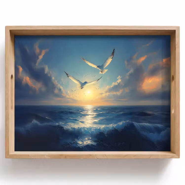 Dienblad - Meeuwen - Zee - Wolken -Blauw — 1