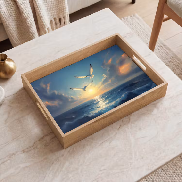 Dienblad - Meeuwen - Zee - Wolken -Blauw — 2