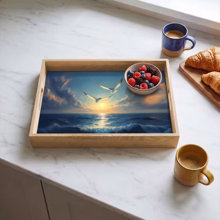 Dienblad - Meeuwen - Zee - Wolken -Blauw — 4