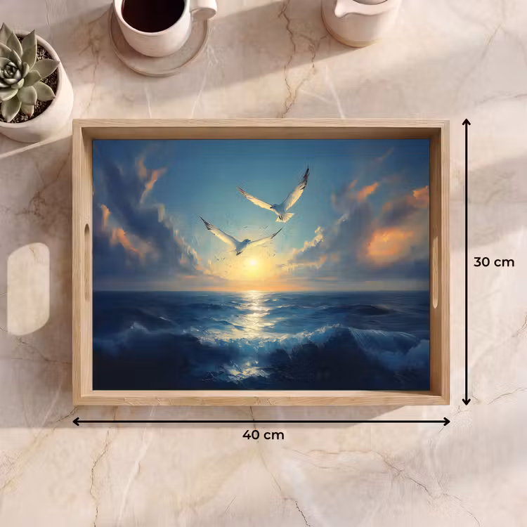Dienblad - Meeuwen - Zee - Wolken -Blauw — 9