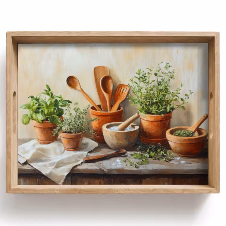 Dienblad - Potten - Kruiden - Hout — 1