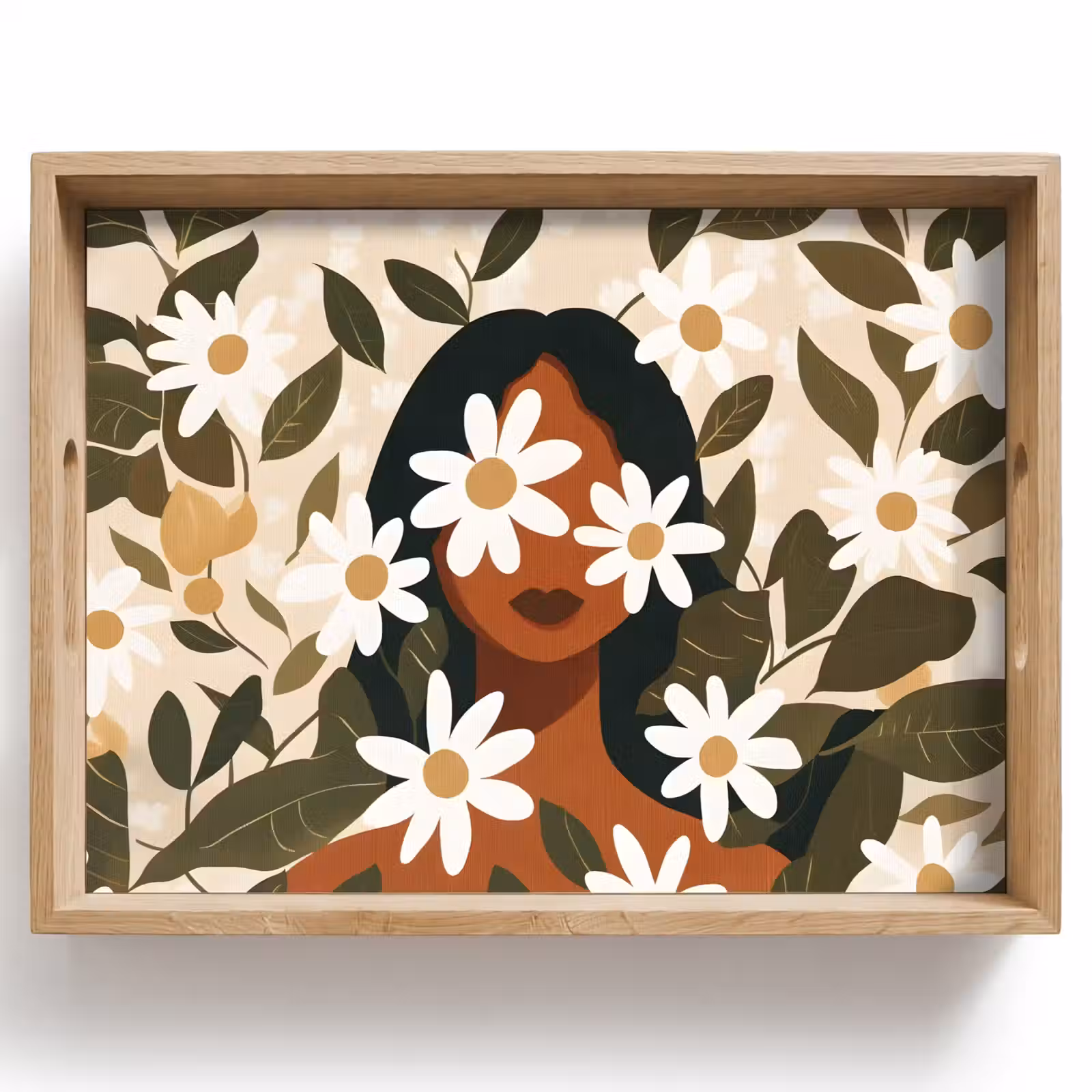Dienblad - Illustratie - Vrouw - Madeliefjes - Wit — 1