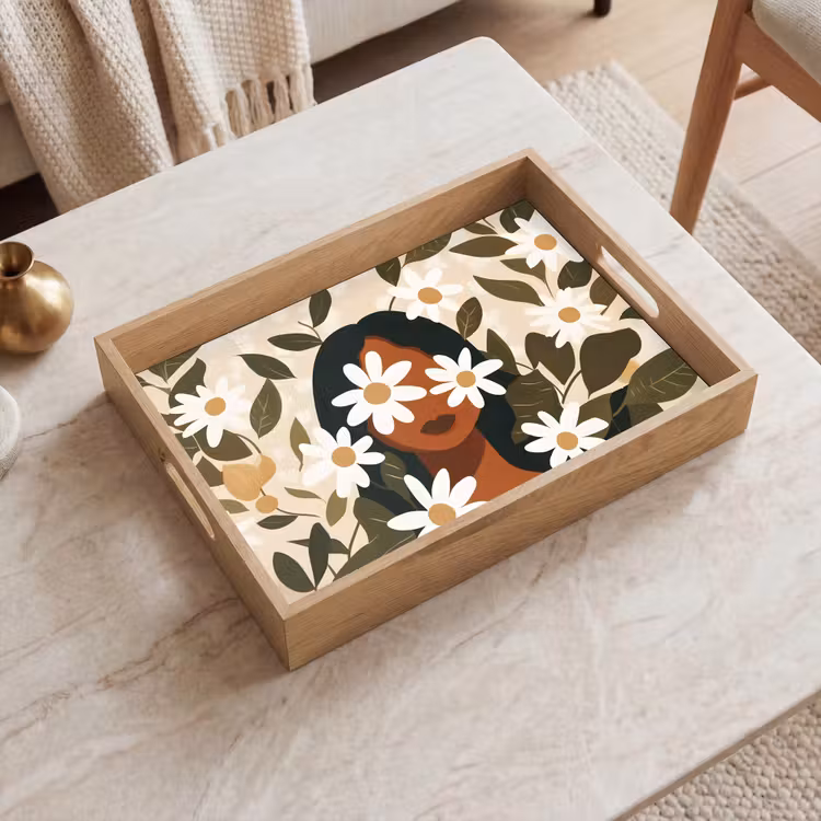 Dienblad - Illustratie - Vrouw - Madeliefjes - Wit — 2
