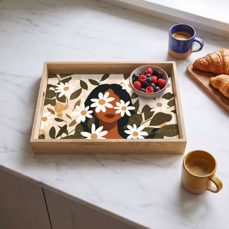 Dienblad - Illustratie - Vrouw - Madeliefjes - Wit — 4