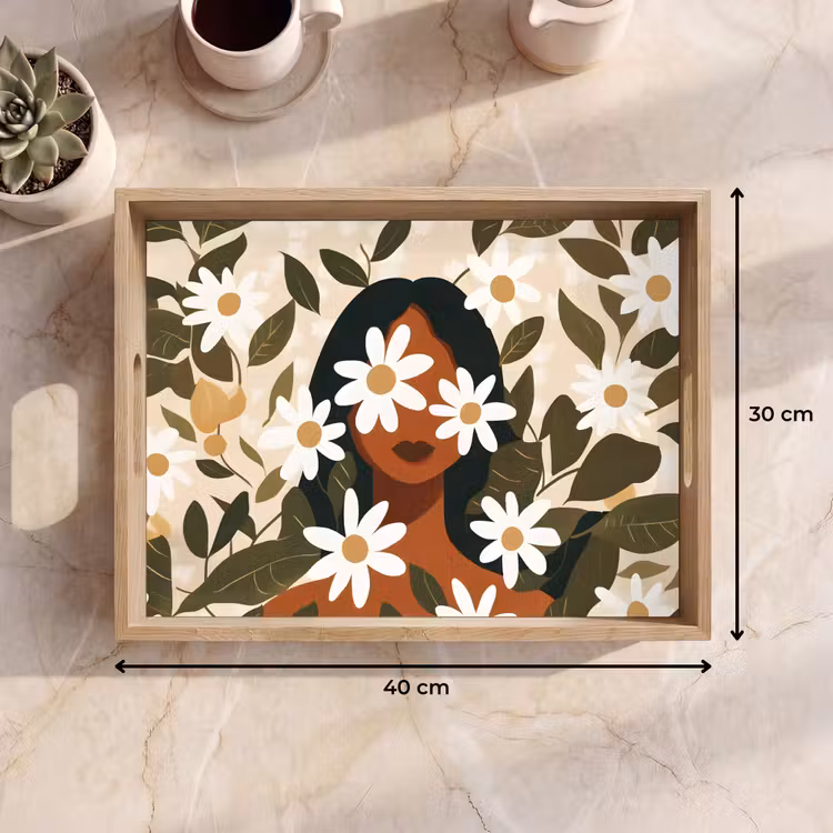 Dienblad - Illustratie - Vrouw - Madeliefjes - Wit — 9