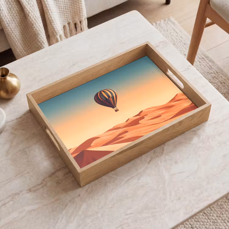 Dienblad - Luchtballon - Woestijn - Zonsondergang - Blauw — 2