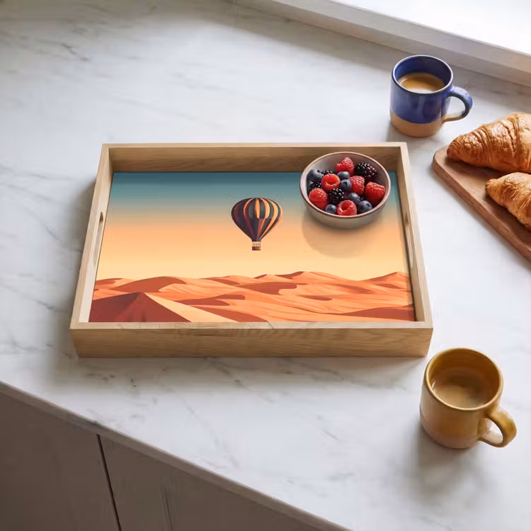 Dienblad - Luchtballon - Woestijn - Zonsondergang - Blauw — 4