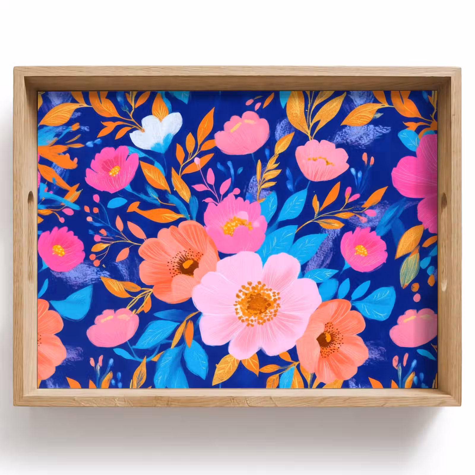 Dienblad - Bloemen - Blauw - Roze — 1
