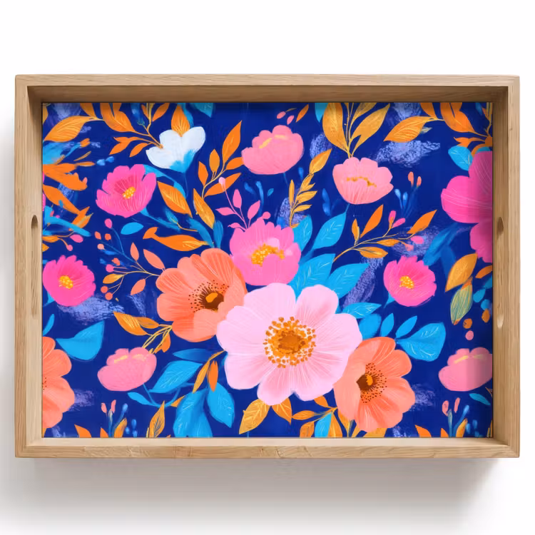 Dienblad - Bloemen - Blauw - Roze — 1