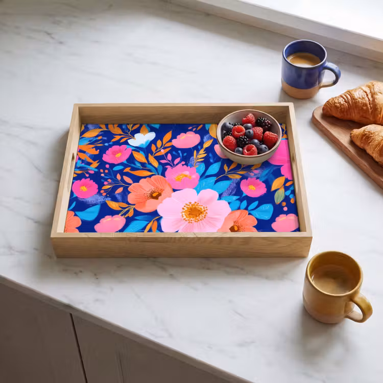 Dienblad - Bloemen - Blauw - Roze — 4