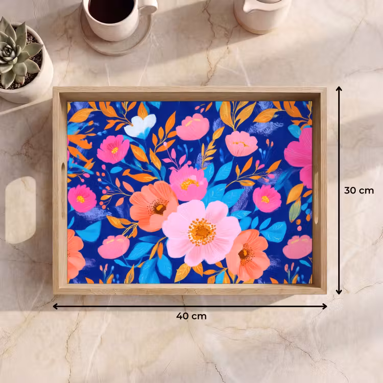 Dienblad - Bloemen - Blauw - Roze — 9
