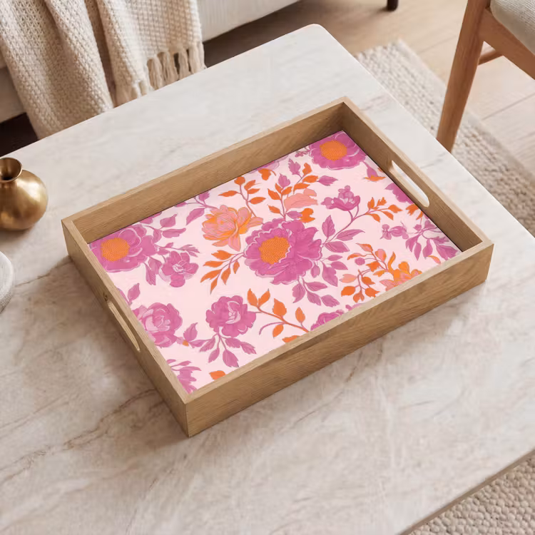 Dienblad - Bloemenpatroon - Roze - Oranje - Bloemen — 2