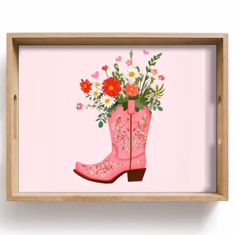 Dienblad - Cowboylaarzen - Roze - Boeket - Bloemen — 1