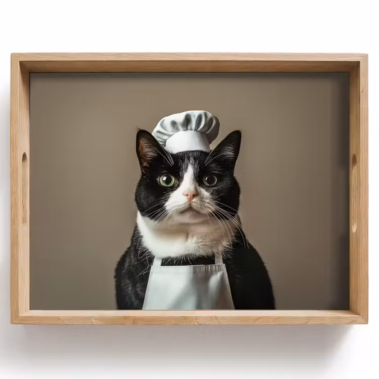 Dienblad - Kat - Kokskleding - Zwart - Wit — 1