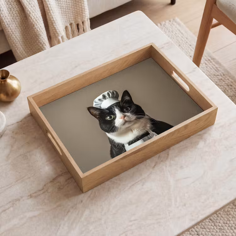 Dienblad - Kat - Kokskleding - Zwart - Wit — 2