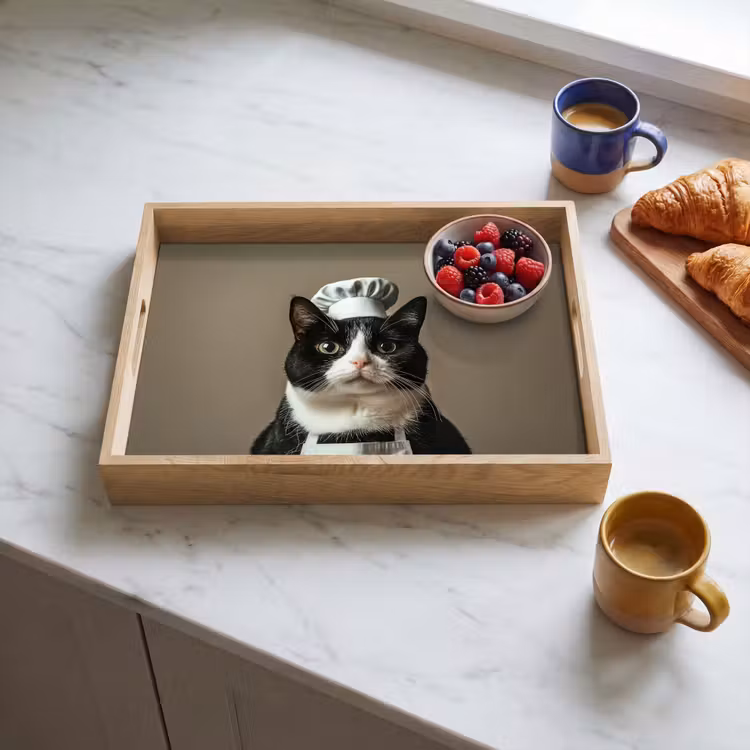 Dienblad - Kat - Kokskleding - Zwart - Wit — 4