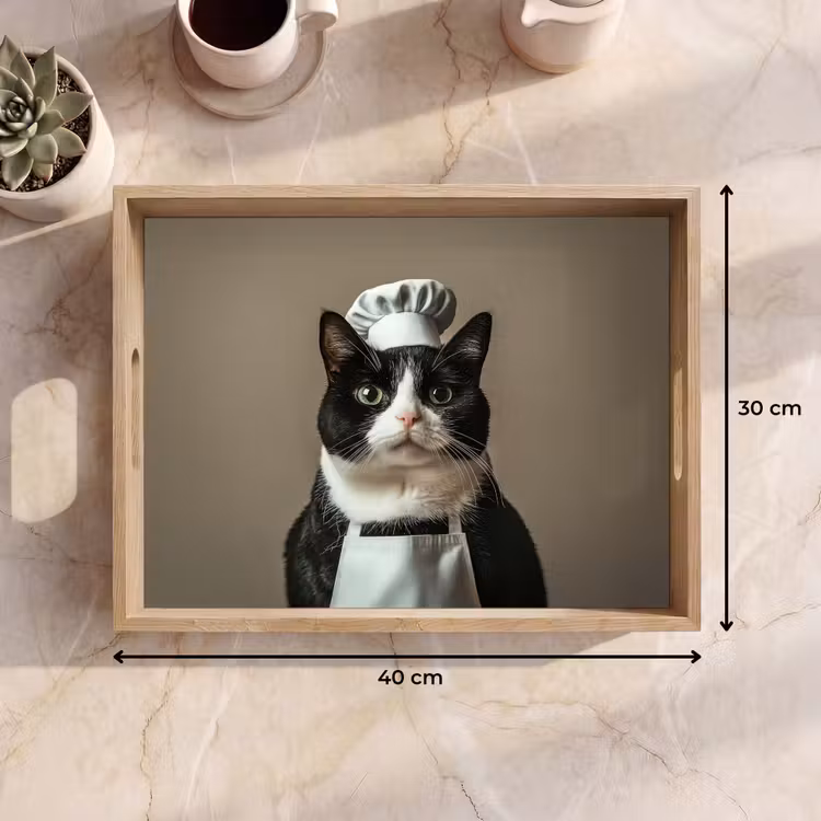 Dienblad - Kat - Kokskleding - Zwart - Wit — 9