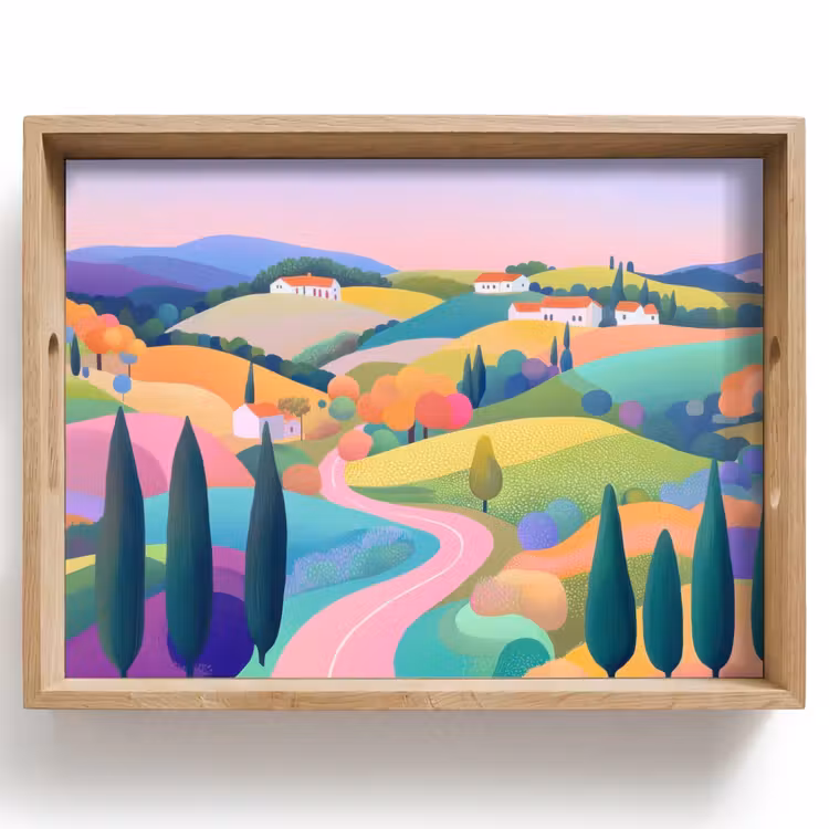 Dienblad - Landschap - Paars - Pastel - Huizen — 1