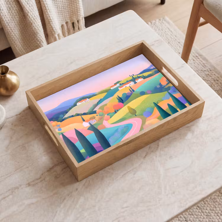 Dienblad - Landschap - Paars - Pastel - Huizen — 2