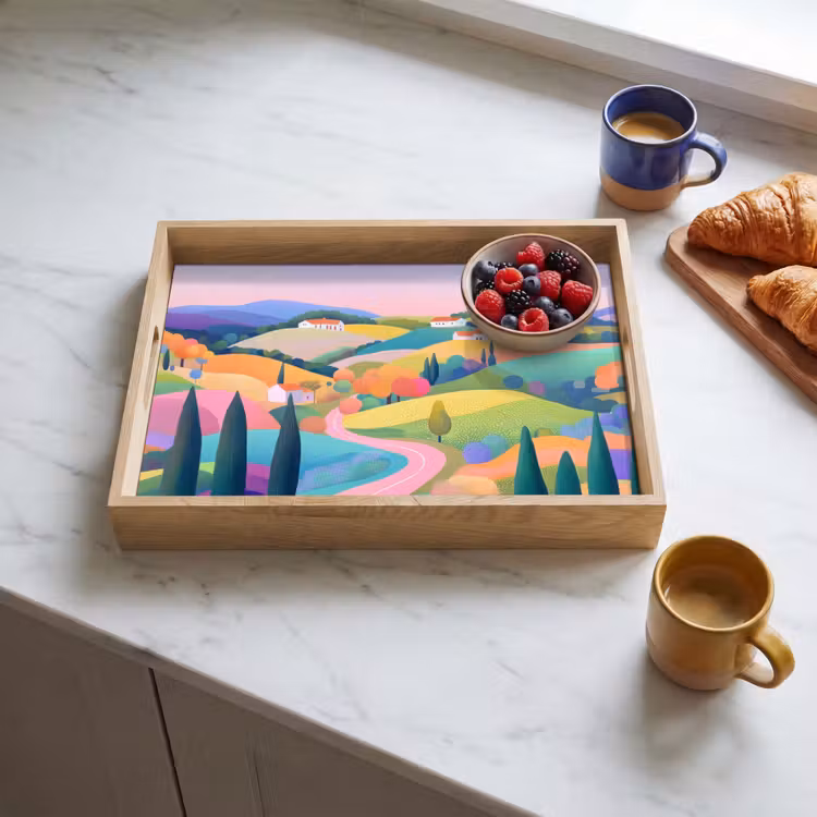 Dienblad - Landschap - Paars - Pastel - Huizen — 4
