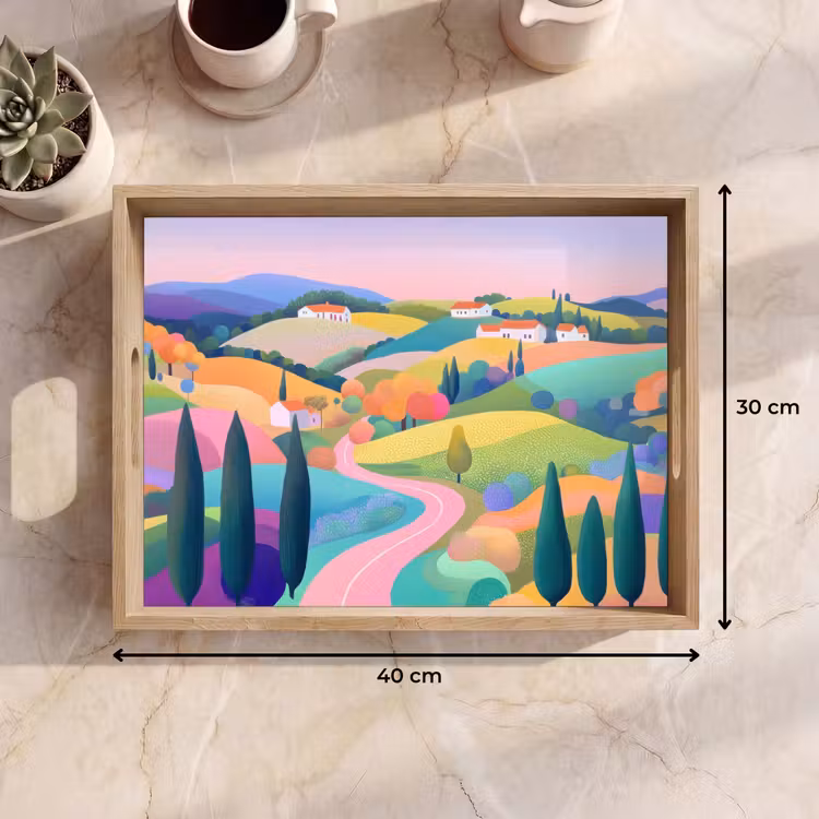 Dienblad - Landschap - Paars - Pastel - Huizen — 9