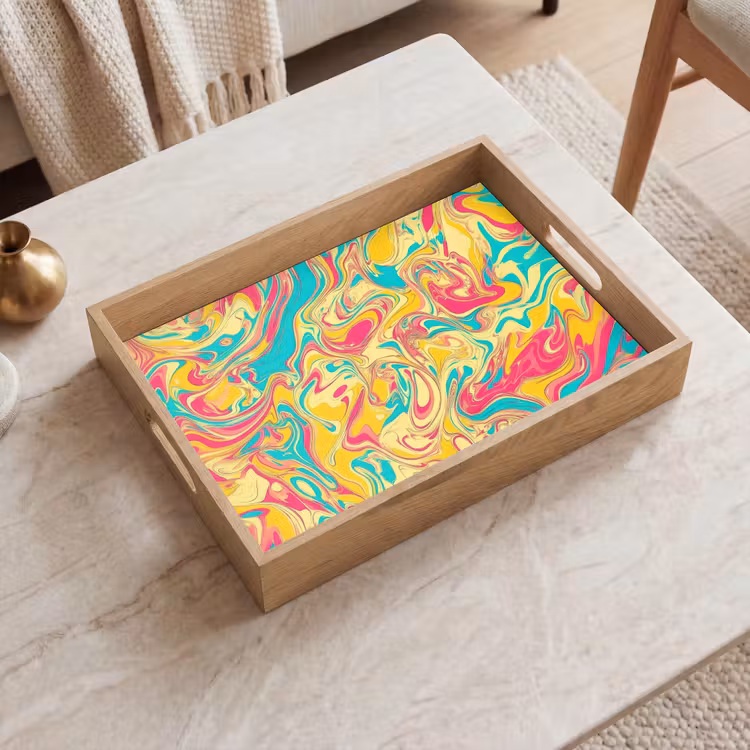 Dienblad - Geel - Roze - Blauw - Retro — 2